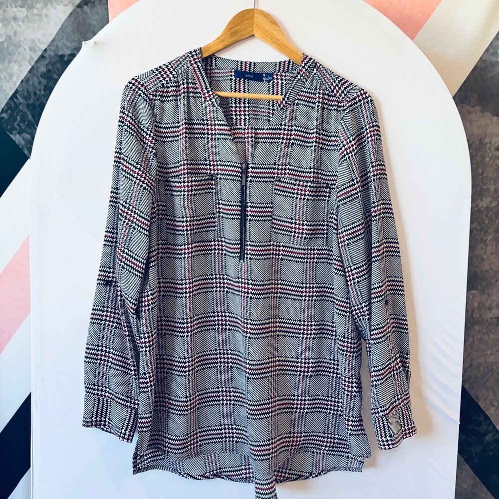 Apt. 9 Women's Plaid Blouse - Black, White, Red